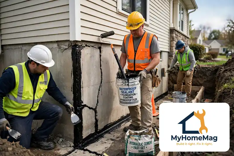 Fixing foundation cracks from the outside with exterior sealing and drainage work