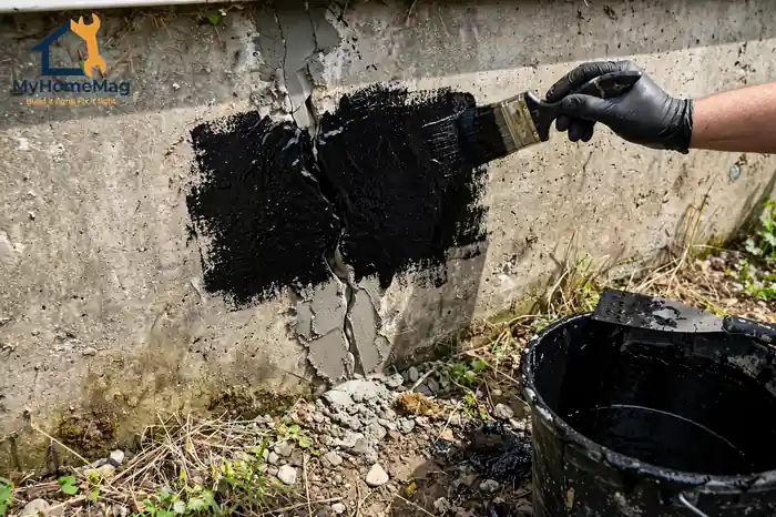 Fixing foundation cracks from the outside with a waterproof membrane patch
