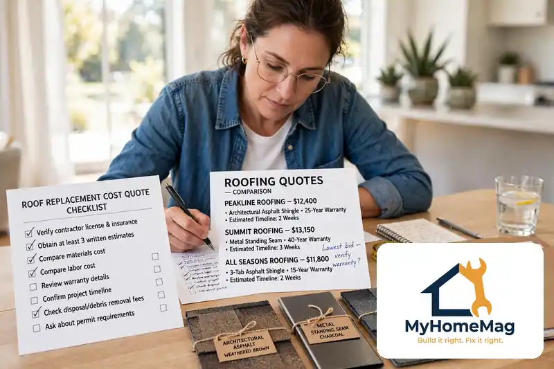 Roof replacement cost quote checklist for comparing roofer estimates and warranties