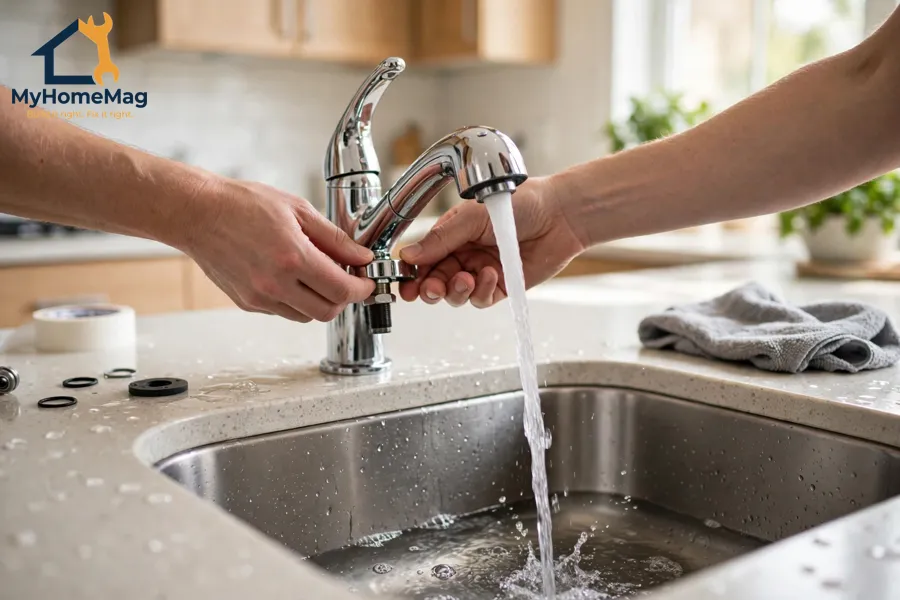 Tap washer replacement reassembly and leak test guide