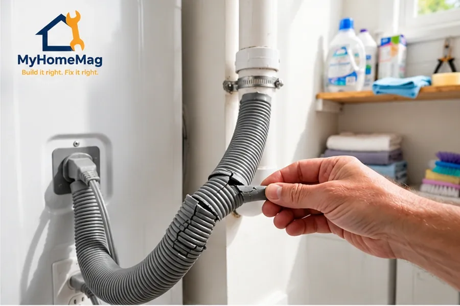 Washing machine leaking drain hose check at the back of the machine