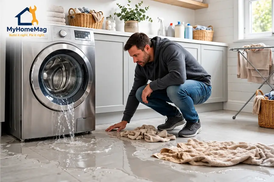 Washing machine leaking — checking where the leak is coming from