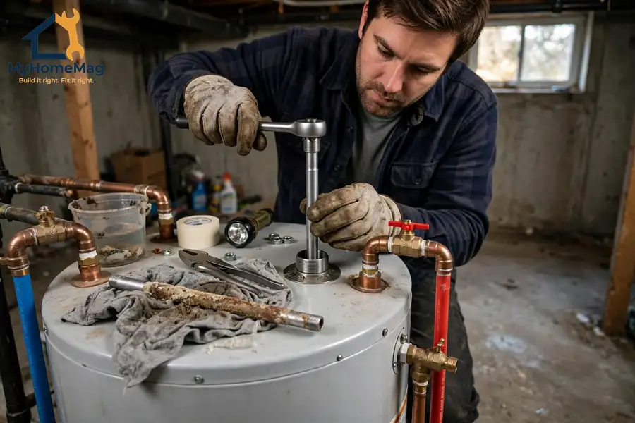 Water heater anode rod replacement — installing a new anode rod